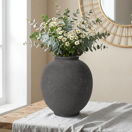 Black Ceramic Large Vase - 9.84 Inch Round Modern Ceramic Vases,Tall Vase for Decor Living Room Table Decor and Festive Home Interiors - size: 9.84Inch