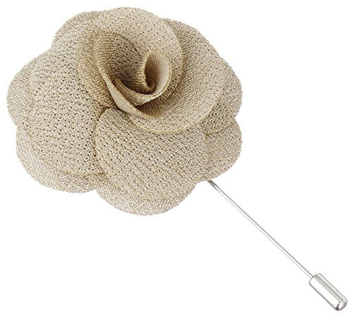 Flairs New York Gentleman's Essentials Premium Handmade Flower Lapel Pin Boutonniere - color: Champagne Gold [Begonia]
