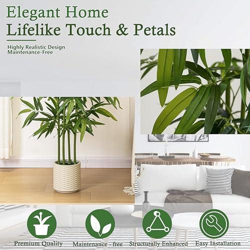 Artificial Bamboo Tree: 6FT Fake Bamboo Plant Faux Tall Nandina Tree with Dense Green Leaves in Woven Planter for Indoor Home Decor Office Living Room Corner Decoration Zen Oriental Minimalism
