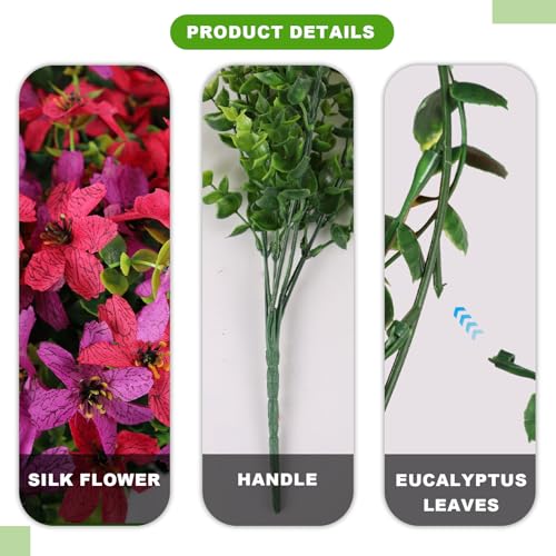 ADXORA 12 Bundles Outdoor Artificial Flowers Faux Silk Flower Daisy UV Resistant Flowers for Garden Patio Porch Window Box Fake Flowers Outdoor Indoor Decor - color: Purple,red