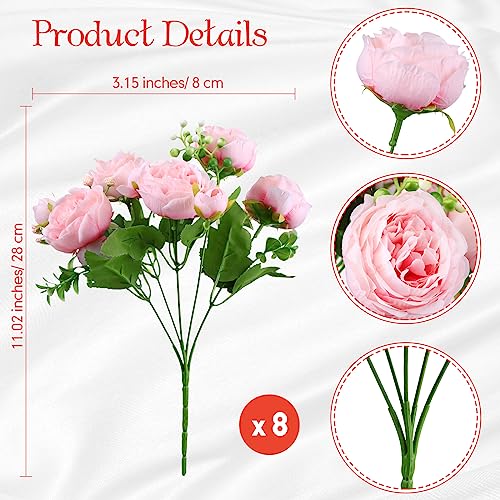 Geosar 8 Bundles Artificial Peonies Flowers Fake Silk Peony Bouquet Faux Peonies Flowers Bulk for Decoration Vase Floral Arrangements Wedding Party Table (Pink) - color: Pink