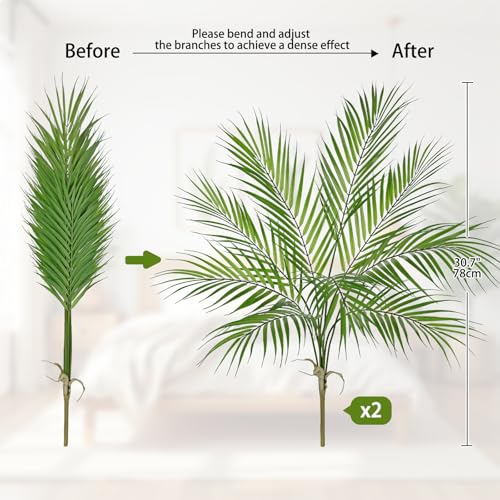 2PCS Artificial Palm Plant Leaves 30.7" Fake Tropical Areca Palm Bushes Tree Leaf Large Faux Greenery Stem Shrubs for Indoor Outdoor Home Garden Arrangement Jungle Safari Wedding Party Decor, 9 Leaves - color: Palm - 9 Leaves, size: Bushes