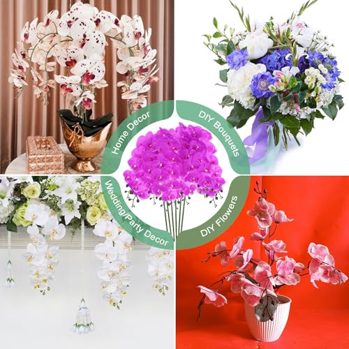 M METERXITY 6-Pack Artificial Orchid Flowers 9 Large Petals 37 Inch Faux Phalaenopsis Silk Bouquets Real Touch Dark Purple Fake Orchids for Home/Wedding/Christmas/Party/Garden Office - color: Dark Purple