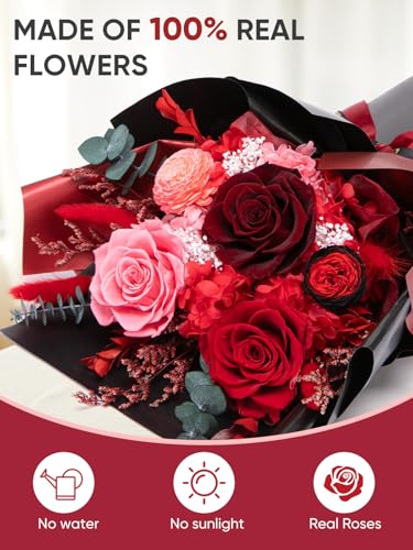 Bessol Flowers for Delivery Preserved Flower Bouquet Forever Fresh Flowers Birthday Gifts for Women Mom Anniversary Red Real Rose Gifts for Grandma Wife Girlfriend Sister Her from Daughter - color: Red Preserved Flower Bouquet, size: Small