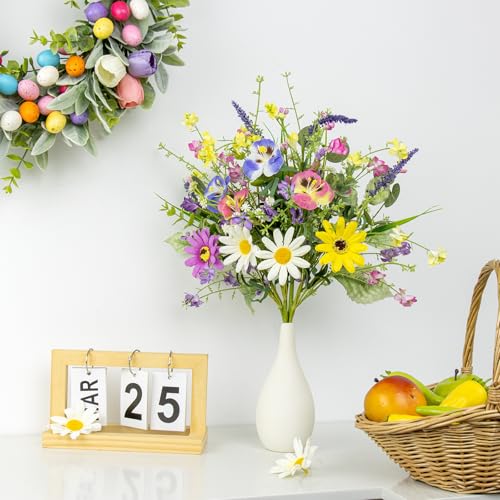 Spring Decorations 17 Inch Colorful Spring Flowers Artificial Easter Flowers with Daisy Dandelion and Forsythia for Indoor Outdoor Holiday Celebration