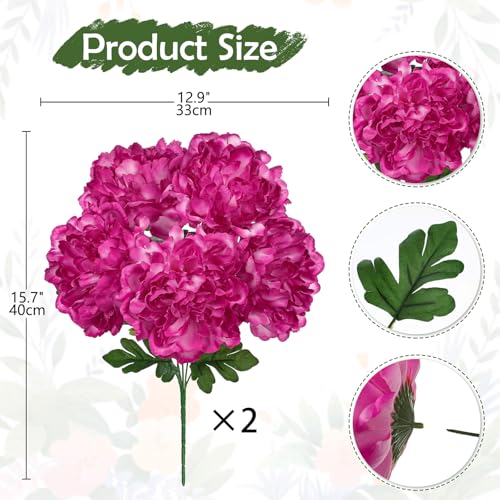 Briful 2 Pack Hot Pink Artificial Peony Flowers Bouquet 15.7" Faux Silk Peonies Floral Arrangement Fake Flower Stems for Home Office Wedding Party Table Vase Centerpiece Decor - color: Fuscia-2pack