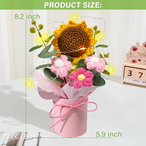 Vynora Crochet Daisy Flowers Bouquet, Valentine's Day Handmade Daisy Artificial Flowers with Card for Mother's Day, Birthday, Wedding, Home Decor, Teacher's Day, Grandma Bday Gift (Yellow-1) - color: Yellow-1