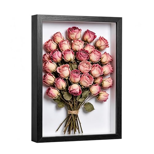A4 Shadow Box - Black Wooden Deep Picture Frame with Shatter-Resistant Pane for Wall Decor | 3D Display Case for Military Medals, Flowers, Photos and Crafts | Easy to Open & Ready to Hang Gift Idea - color: Black, size: 1Pcs A4/8.3x11.7in