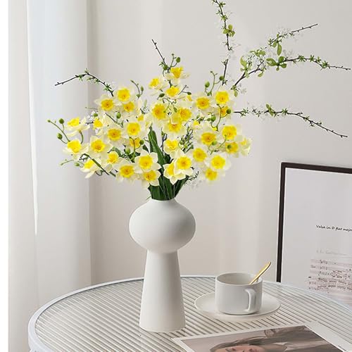 SNAIL GARDEN 2 Bunches 42 Heads Artificial Daffodils, 58cm/22 Long Stem Artificial Spring Flowers,Faux Daffodils for Home Garden Office Wedding Party Easter Decorations (White&Yellow)