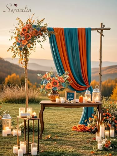 Serwalin Artificial Burnt Orange & Teal Flowers, Orange Silk Fake Flowers, Autumn Faux Sunflowers for Wedding Bouquet, Table Centerpieces, Home Decor - color: A Burnt Sunflower Orange & Teal, size: Square