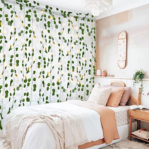 12 Pack Fake Vines Curtain String Light 240 LED 8 Mode & Timer Hanging Ivy Lights Vines for Bedroom Wall Hanging Garden Home Room Wedding Jungle Party Indoor Outdoor - color: 12pcs With Lights