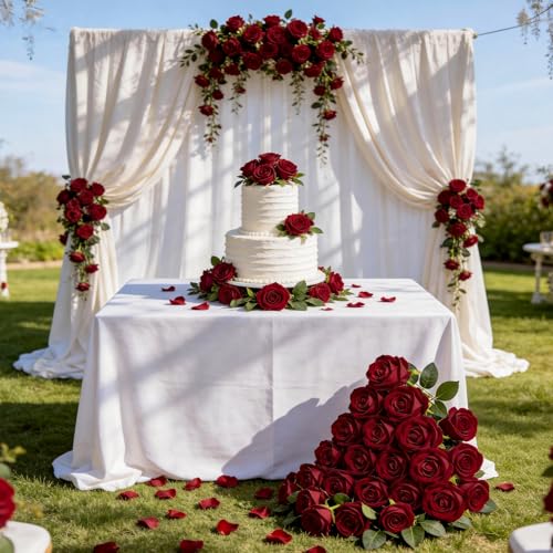 15PCS Artificial Flowers Fake Roses, Silk Artificial Burgundy Roses with Stems Realistic Bouquets for Wedding Centerpiece Valentines Day Decorations Home Decor Party Crafts DIY - color: Burgundy