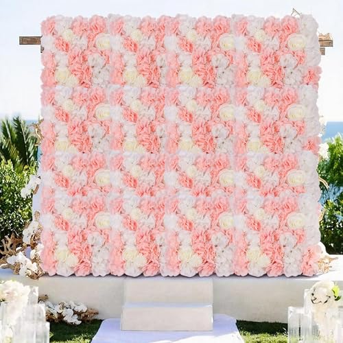 12-Pack Flower Wall Panels, 15x15 Inch Artificial Silk Rose Backdrop 3D Silk Hydrangea Rose Floral Panel for Photo Background Home Party Wedding Backdrop Decoration - color: Pink