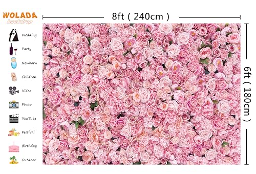 Flower Wall Backdrop Pink Rose Floral Photography Backdrop Ideal for Wedding Valentine's Day Girl's Party Portrait Photo Shoots Bridal Showers Studio Props 8x6FT 11990 - size: 8x6FT