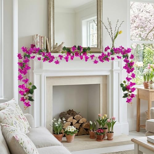 Bougainvillea Artificial Flowers Garlands, 3.94ft 2PCS Detachable UV Resistant Faux Bougainvillea Hanging Flowers Vines for Outdoor Patio Garden Decor(Purple) - color: Purple