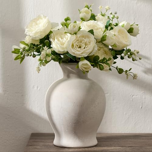 7.2" Ceramic Vase for Home Decor, Decorative Terracotta Farmhouse Rustic Vases for Living Room Kitchen Bedroom Bathroom Entryway Mantel Table, Pottery Vases for Pampas Grass Dried Fresh Flowers - color: Off-white- 7.2"