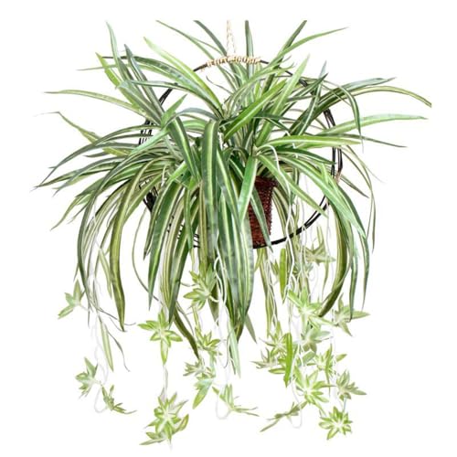 3 Packs Artificial Spider Plant, Silk Faux Chlorophytum Comosum Fake Spider Hanging Plant Decor for Outdoor Indoor Home Garden Office Decoration