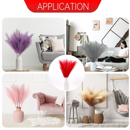 Faux Pampas Grass Decor ， 21.7 Inch Artificial Pampas Grass Red Reed Grass, Vase Filler for Home Decor, Room, Bathroom, Wedding, Table Centerpiece - 20PCS - color: Red