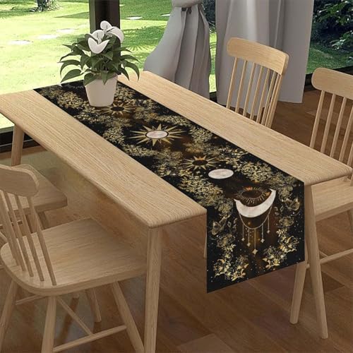 Boho Floral Table Runner, Spring Gothic Moon Phase Wildflower Mystical Witchy Farmhouse Coffee Table Center Decor for Home Kitchen Dining Patio Holiday Party Table Decorations 13x36 inches - color: Tr-moon06, size: 13x36" Table Runner