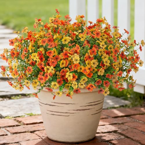Artificial Fake Flowers Plants for Outdoor Spring Decor, 12 Bundles Faux Silk Flowers for Outdoor Outside Planter Colorful Daisy UV Resistant Look Real for Front Door Porch Patio Yard(Yellow Orange) - color: Orange Yellow