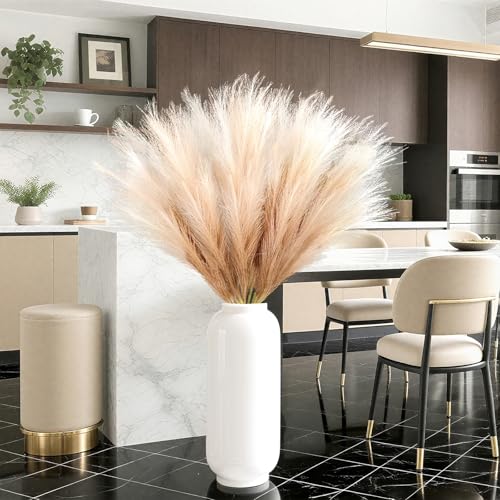 TORONTOKYO 8Pcs Faux Pampas Grass Tall Decor, 35.4” Fluffy Large Artificial Pompous Grass Branches, Bulrush Reed Grass Stems for Floor Vase Filler, Wedding, Baby Shower, Home Boho Decor (Beige Mixed) - color: Beige, size: 35.4inch-8Pcs