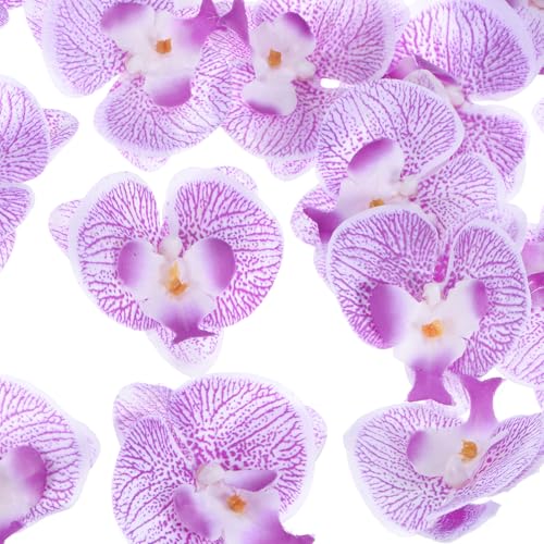 M METERXITY 20-Pack Artificial Orchid Flower Heads, Silk Faux Butterfly Flowers Head for Wedding/Bouquet/Bridal/Party Decor, Fake Phalaenopsis Petals Bulk [2.76 Inch, Dot Purple] - color: Dot Purple, size: 2.76 Inch