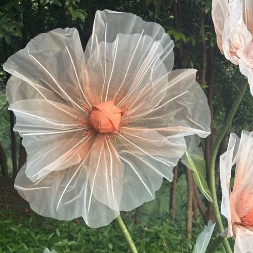 3pcs Giant Flowers for Decoration, Large Faux Silk Floral Wedding Giant Flower with Stand Base for Birthday Ceremony Party Event Mall Window Display Decoration (Champagne) - color: Champagne