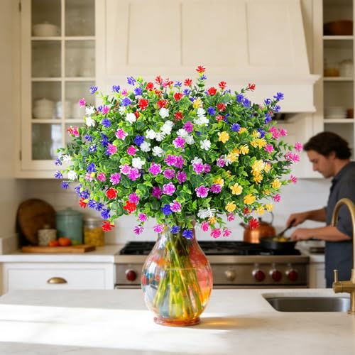 Roberly 24 Bundles Artificial Flowers for Outdoors, UV Resistant Eucalyptus Fake Flowers Shrubs Greenery Plastic Plants for Garden Porch Window Box Farmhouse Indoor Home Decor, Mixed - color: Multi Color