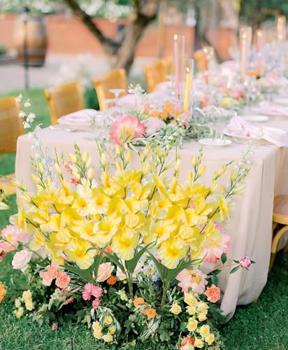 2 Bundles Yellow Gladiolus Artificial Flowers 10 Heads 26.38" Silk Flowers Faux Gladiolus Flowers for Wedding Centerpieces, Home Table Party Decor(Yellow) - color: Yellow