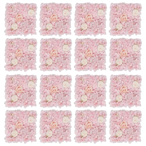 Wedding Arch Artificial Flowers Panels, 16pcs Silk Rose Floral Wall Backdrop, 13.8 x 13.8in Artificial Flowers Garland for Wedding Party Table Decoration, White (Pink, 16 Pcs) - color: Pink, size: 16 Pcs