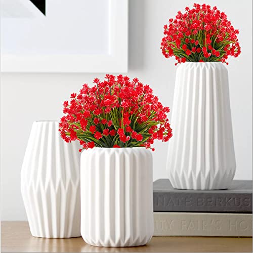 Outdoor Artificial Fake Flowers - 8 Bundles Plastic Flowers Outdoors Plants UV Resistant Faux Flowers for Indoor Outdoor Garden Hanging Porch Window Box Wedding Decor(Red) - color: Red, size: 8 Bundles