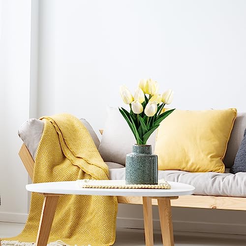 10Pcs Fake Tulips Yellow Realistic Flowers Real Touch PU Artificial Tulips with Stems Light Yellow Fake Spring Flowers for Home Decor Floral Arrangements Table Centerpieces - color: Yellow