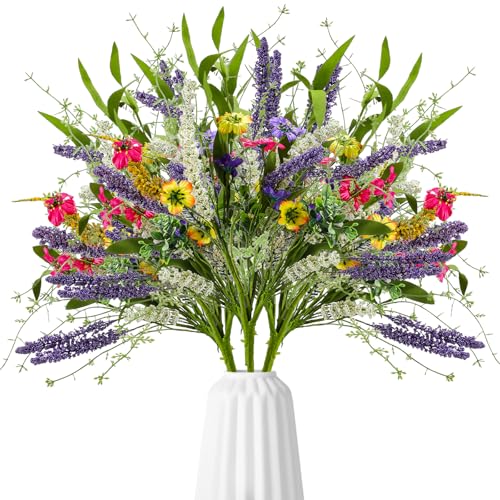 Giegxin 6 Bundles Fake Artificial Flowers Bouquet Spring Silk Flowers Arrangements Faux Wildflowers Bouquets Stems Fake Plants for Wedding Table Centerpiece Rustic Home Vase Floral Table(Wildflowers) - style: wildflowers