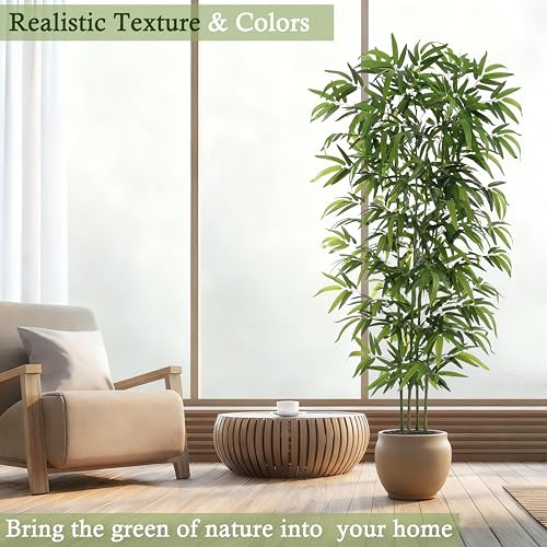Artificial Bamboo Tree: 6FT Fake Bamboo Plant Faux Tall Nandina Tree with Dense Green Leaves in Woven Planter for Indoor Home Decor Office Living Room Corner Decoration Zen Oriental Minimalism
