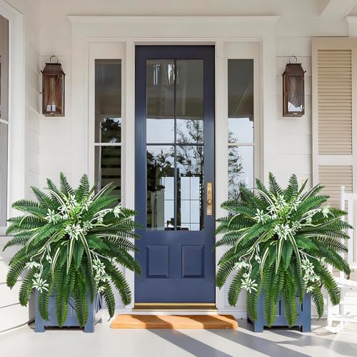 Livole 2 Pcs 48" Fake Ferns, Artificial Ferns for Outdoors Large Faux Boston Fern with 78 Branches Realistic UV Resistant for Planter Indoor Home Garden Porch Hanging Decor - size: 48"-78 Branches-2 Pcs