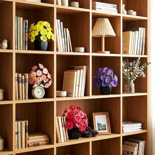 LOYWREE 4 Pack Small Faux Plants Spring Artificial Flowers Fake Plants Indoor Bathroom Accessories for Home Room Office Desk Decor(Black Square Pot) - color: Morning Glory-black Pot, size: Black Pot