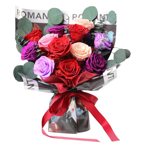 Lovenfold Flowers for Delivery Birthday Flowers Gift for Her,Preserved Flowers Bouquet 12 Roses Mixed Bouquet,Rose Gifts for Women Mom Grandma(Mixed 12 Red Roses) - color: Mixed colors 1206