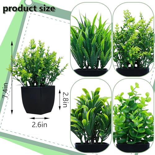 GREENTIME 4 Pack Fake Plants in Black Pot Mini Artificial Eucalyptus Potted Plant Small Faux Grass Greenery Potted for Indoor Home Office Farmhouse Bathroom Table Decoration - color: Black-4