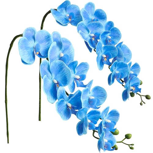 Floroom 2pcs Faux Phalaenopsis Orchid Fake Artificial Flower with Stems, Real Touch Large Blooms 40 Inch for DIY Bouquets, Wedding Centerpieces & Home Decor, Cobalt Blue - color: Cobalt Blue