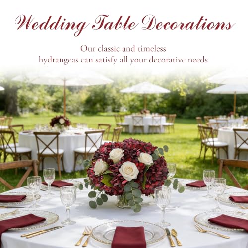 8PCS Lifelike Artificial Silk Hydrangea Flowers, Fake Hydrangea Flowers Bouquet with Stems, Full Faux Hydrangea for Home Decor Wedding Table Party Office Decor(Burgundy1) - color: Small-burgundy