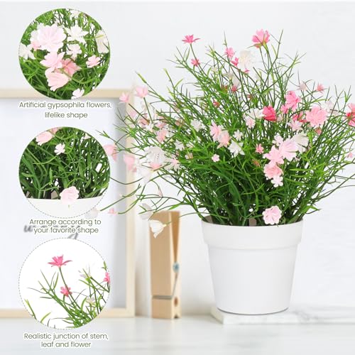 Artificial Babys Breath Potted Fake Plants with Flowers Faux Plants Indoor for Home Office Bookshelf Table Room Decor (Pink) - color: Pink