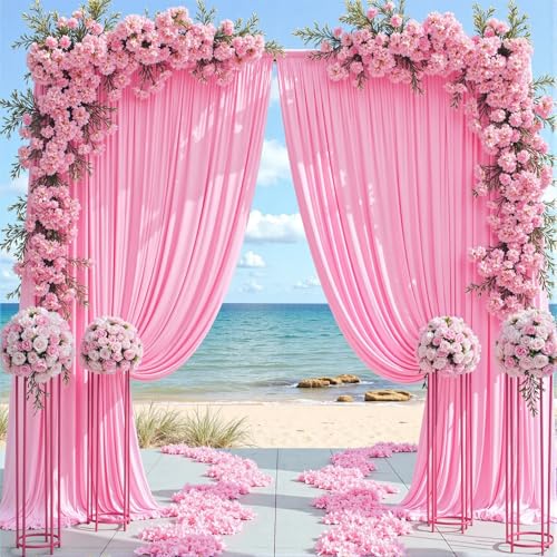 10ftx12ft Wrinkle Free Pink Backdrop Curtain for Parties, 2 Panels Silky Polyesyer Photo Backdrop Drapes 12 ft Long Back Drop Cloth for Wedding Girls Birthday Photography Background - color: Pink, size: 5ft(W)x12ft(H)_2 Panels