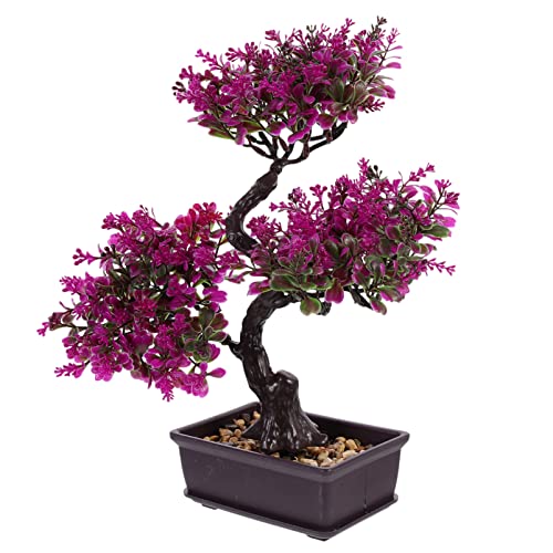 Artificial Bonsai Tree Realistic Plastic Potted Plant No Maintenance Indoor Decor for Home Office Desk - color: Lotus Color