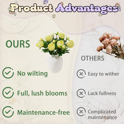ucky 6PCS Yellow Peonies Artificial Flowers, Realistic 2 Heads Silk Peonies with Stems & Buds, 17.51" Faux Peony Bouquets for Wedding Centerpieces DIY Home Table Vase Decor - color: Yellow