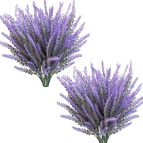 Artificial Flowers Lavender, for Christmas Decoration Fake Faux Flower Plants Plastic Greenery Outdoor Decorations Garden Outdoors Home Art Floral Arrangements Wedding DIY Bouquet Wreath Purple 8 Pack - color: Lavender-purple-8 Pack
