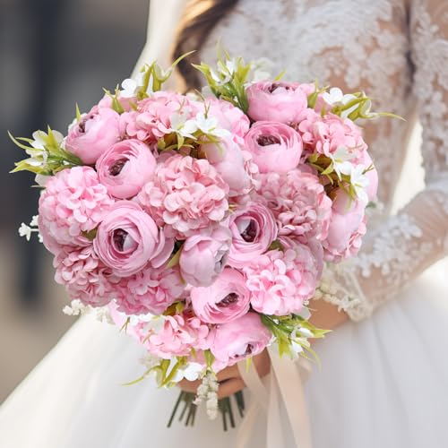 Zerzsy Artificial Peonies Bouquets, Mixed Pink, 10 Branch | Fake Flower, Bride Holding Flowers, For Home Wedding Spring Decor - color: Pink-10, size: 1 Bouquet
