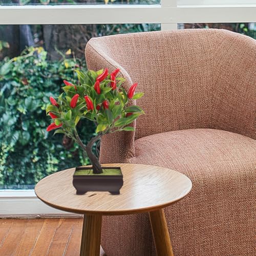 Artificial Chili Tree Bonsai with Pot Realistic Simulated Chili Plant Indoor Desktop Fake Potted Plant for Home Office Table Centerpiece Decoration