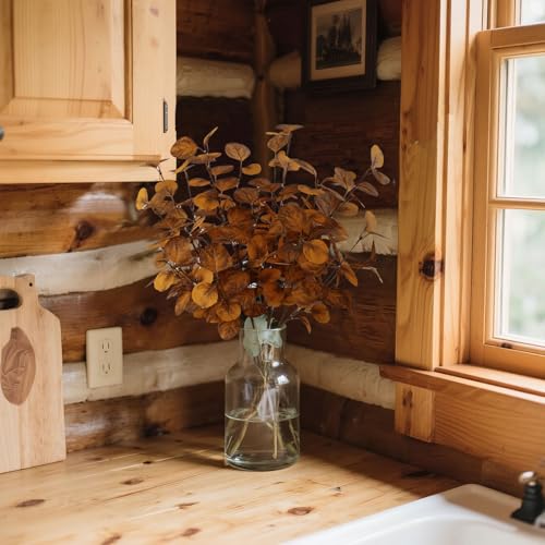 4PCS 23.62" Autumn Brown Metallic Artificial Eucalyptus Stems Real Faux Eucalyptus Leaves for Fall Home Decor, Thanksgiving Centerpiece Christmas Living Room Vase Decoration - color: Autumn Brown
