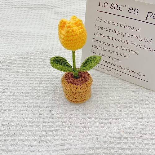 JOONOR 3PCS Mini Crochet Tulip Potted Plant,Knitted Fake Flower for Bathroom Home Kitchen Rustic Table Centerpiece Shelf Decor - color: Color#9