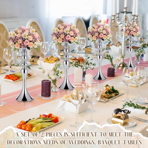 Sadnyy 2 Pcs Sliver Metal Flower Arrangements Stand Tall Wedding Centerpiece Stand Table Decor Flower Vase for Wedding Reception Event Party Dinner Home Decor(15 Inch) - size: 15 Inch